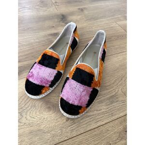 AYCA DESIGN 9 Plaid round toe flat kilim loafer Silk Velvet Checkered Shoe